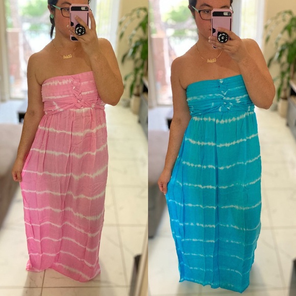 Strapless smocked tie-dye maxi dress - 2 colors - Picture 1 of 7